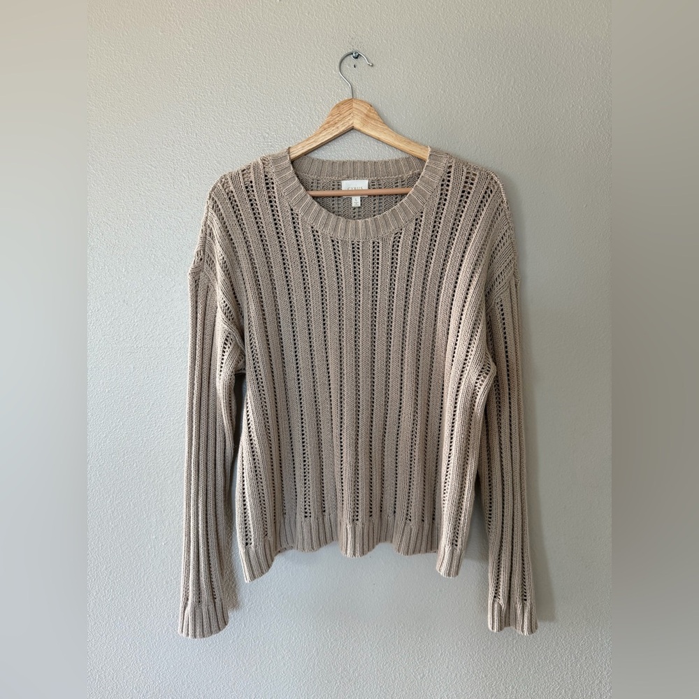 Cyrus Cream Open Knit Cozy Crew Neck Neutral Layering Sweater Size L